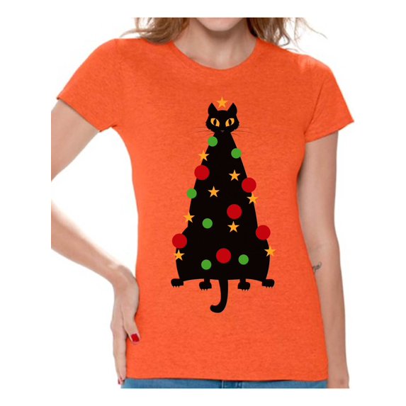 Awkward Styles Ugly Xmas Shirts for Women Christmas Cat T-Shirt