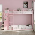 thumbnail image 3 of Newest Twin over Twin Bunk Bed with 4 Drawers & Wardrobe, Modern Wood Frame with Light Strip and Pegboards, Pink, 3 of 13