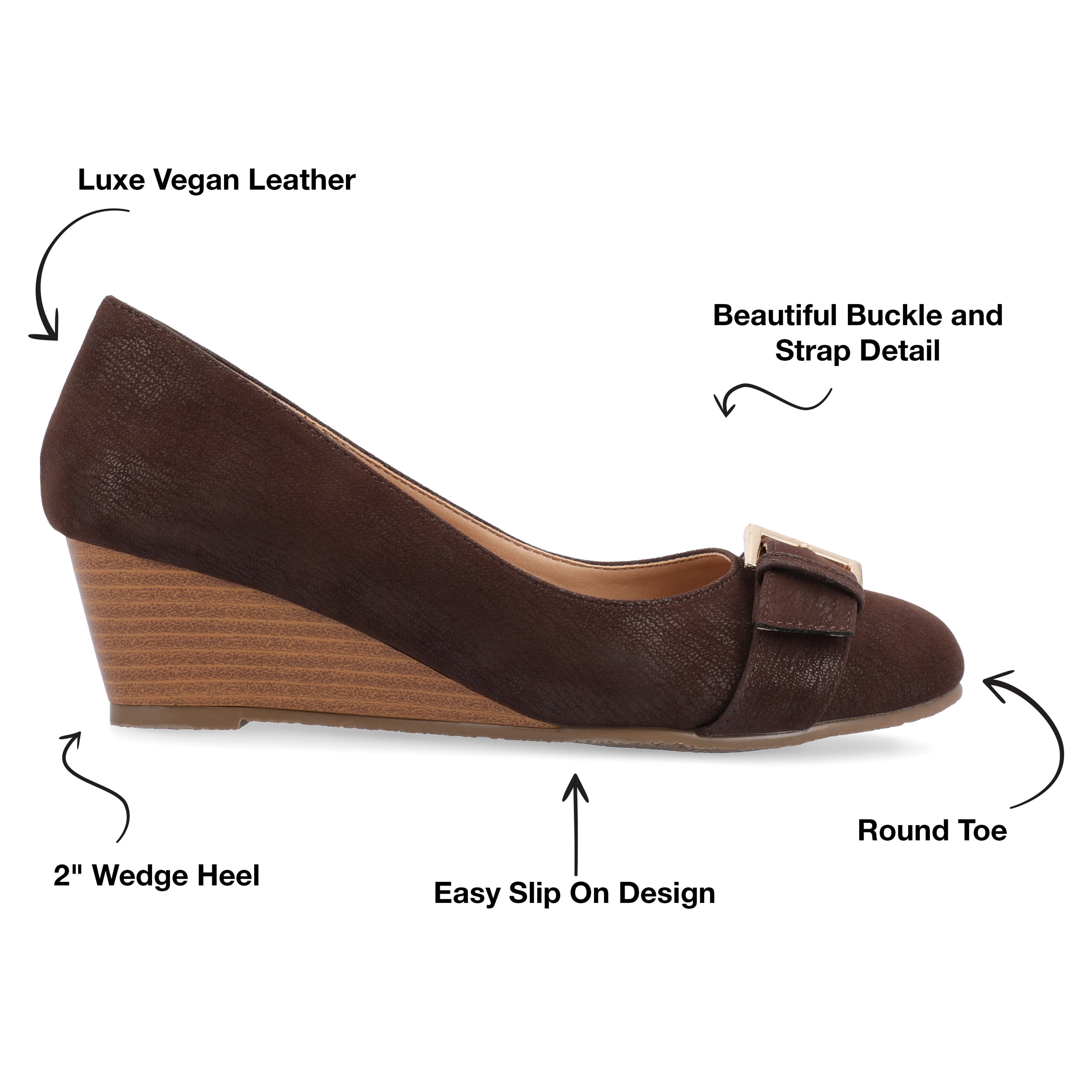 Journee Womens Graysn Comfort Insole Slip On Round Toe Wedge, Widths Available