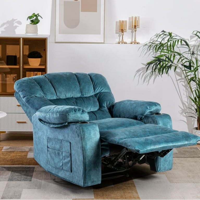 Colerline 40.9 Wide Super Soft and Oversize Modern Design Velvet Upholstered Manual Recliner Chair with Heating and Massage Blue