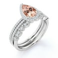 thumbnail image 4 of JeenMata Art Deco 1.75 Carat Pear Cut Peach Pink Lab Created Morganite Trio Bridal Set in 18k White Gold over Silver, 4 of 6