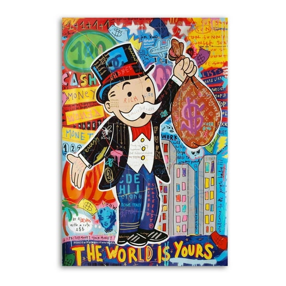 Monopolys Graffiti Money The World Is Yours Wall Art Poster Gifts Bedroom Prints Home Decor Hanging Picture Canvas Painting Posters 16x24inch(40x60cm)