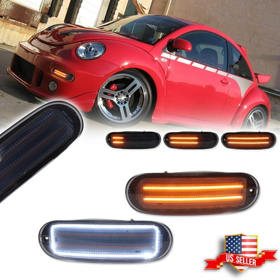 GTINTHEBOX Smoke Switchback LED Front DRL Turn Signal Corner Lights For 1998-2005 VW Beetle
