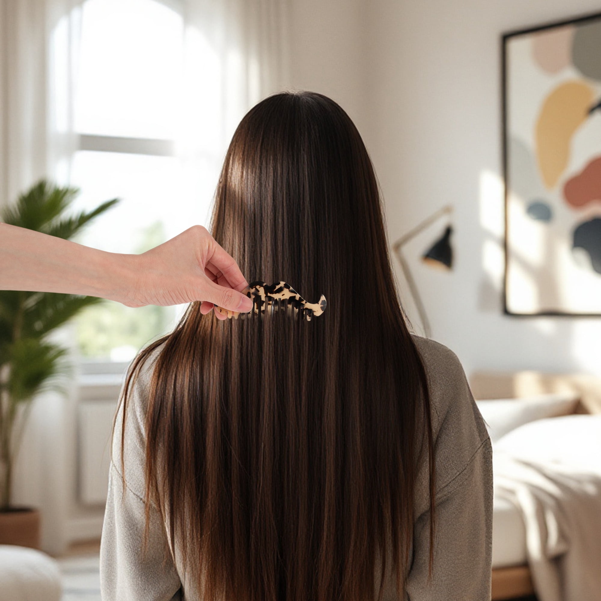 Unique Bargains 1 Pc Portable Beard Shaped Hair Comb for All Hair Types Styles Light Brown