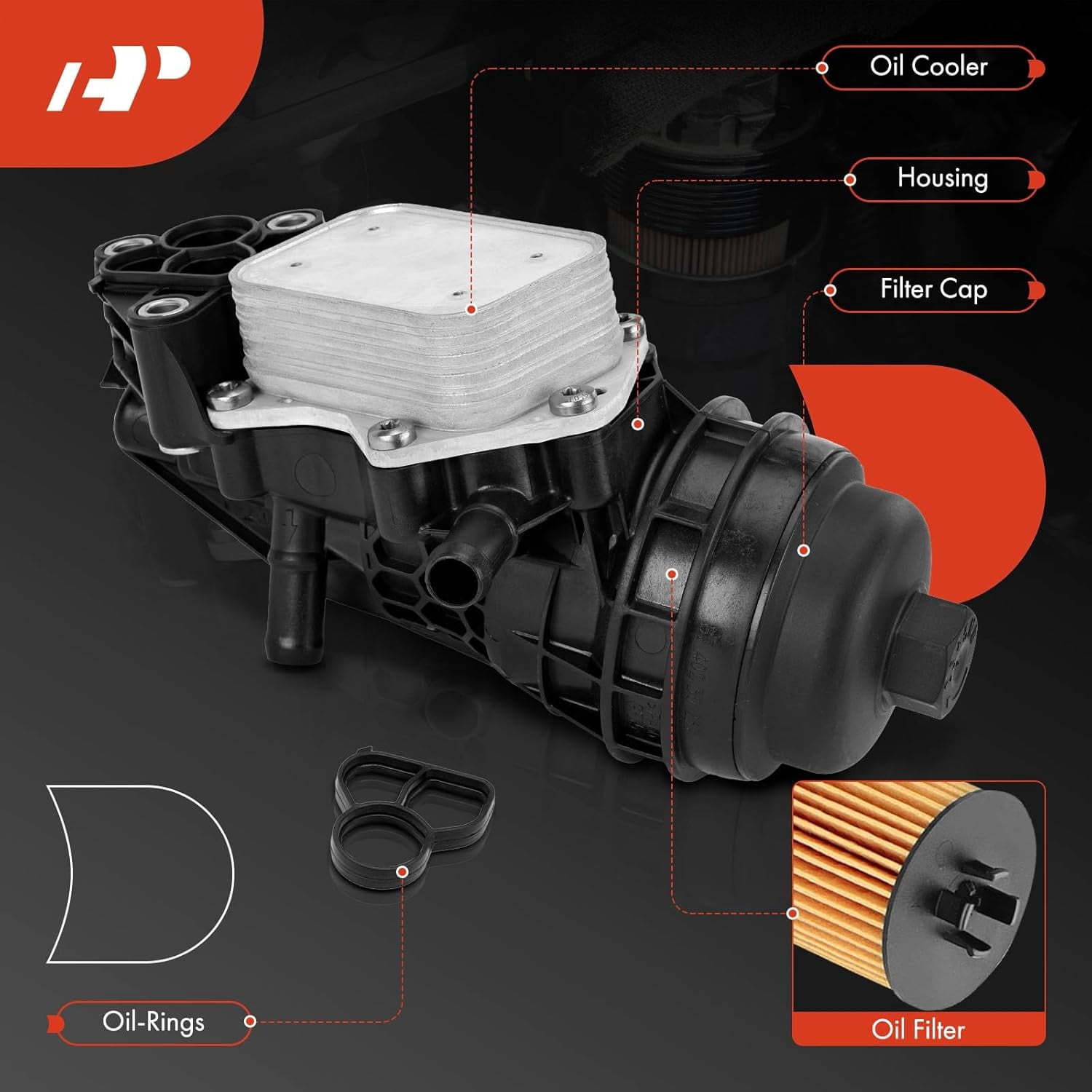 A-Premium Engine Oil Cooler and Oil Filter Housing [with Gasket] Compatible with Mercedes-Benz Vehicles - 2014-2023 - CLA250, GLA250, GLA35 AMG, A220, A35 AMG, GLB250, GLB35 AMG - 2.0L