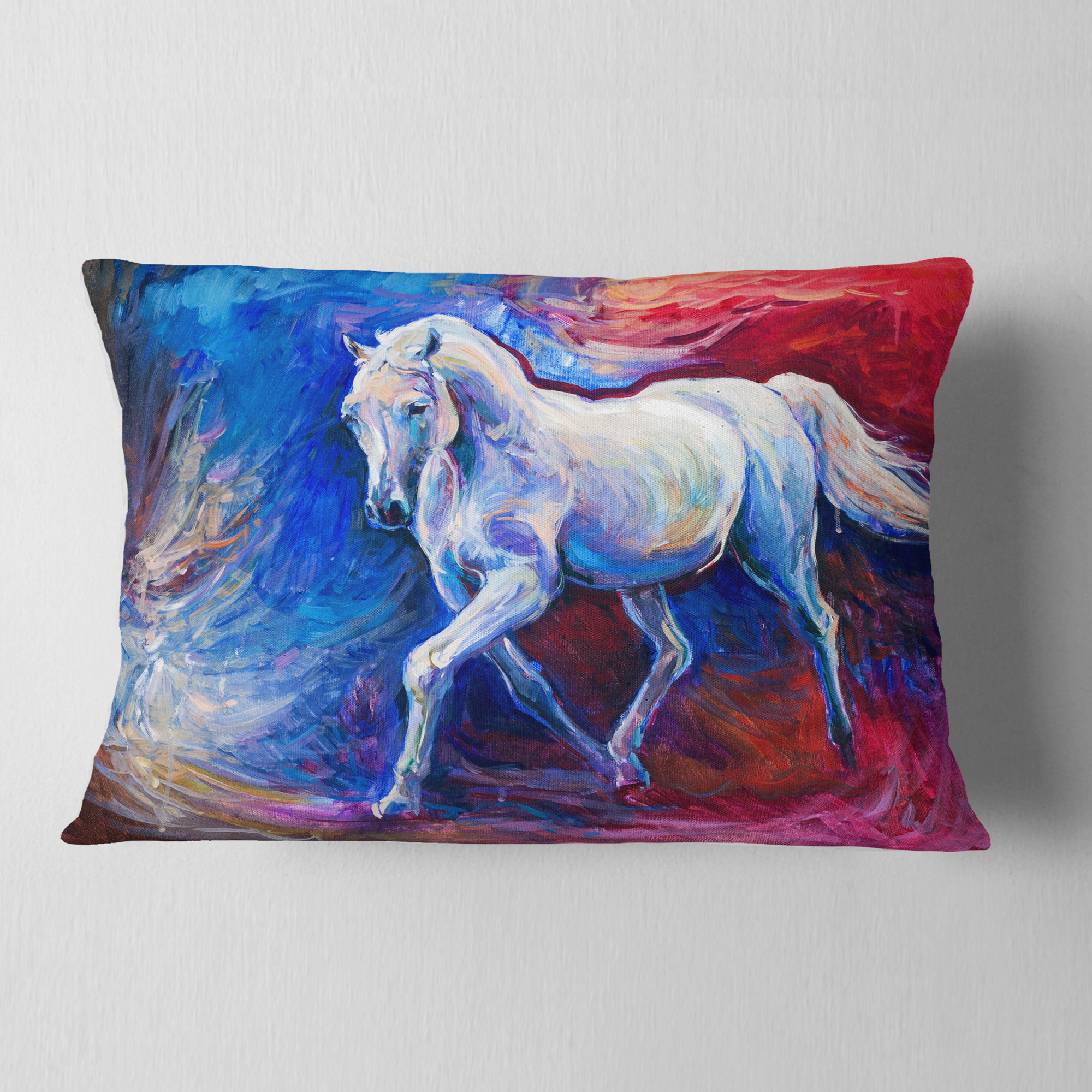 Designart Blue Horse - Animal Throw Pillow - 12x20