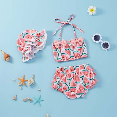 

Herrnalise Baby Boys Short-Sleeve Bodysuit Toddler Girls Baby Summer Watermelon Pattern Suspenders + Shorts Swimsuit Suit