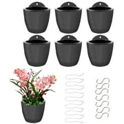 7 Pack Self-Watering Flower Pot, Wall Hanging Plastic Planter with Removable Basket Cotton Rope and Hooks for Indoor Garden, Black, Medium