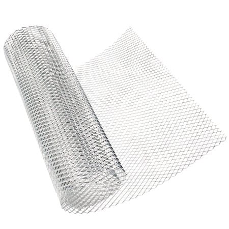 Modengzhe 40 X 13 Inch Car Grill Mesh Sheet, Silver Colored Aluminum Alloy Multifunctional Grille Mesh Roll, 6 X 12 Mm Rhombic-Shape Grids