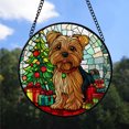 thumbnail image 2 of Office Party Gift - Yorkie Dog Christmas Stained Glass Hanging Ornament - Classic Red Plaid Holiday Tree Decoration, Gift for Mom, Dad, Friends, Family, 2 of 3