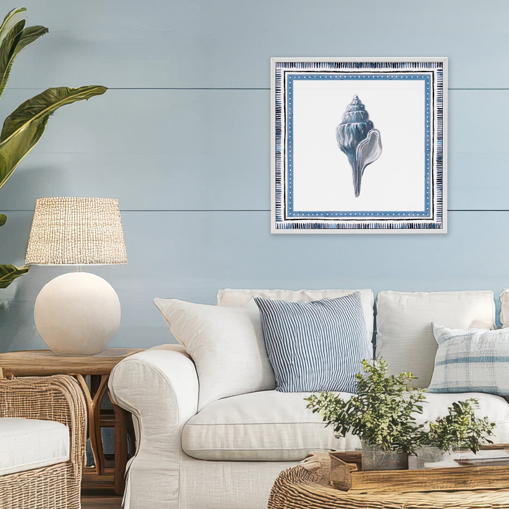 Stupell Industries Soft Blue Conch Shell White Framed Giclee Art, design by Lanie Loreth