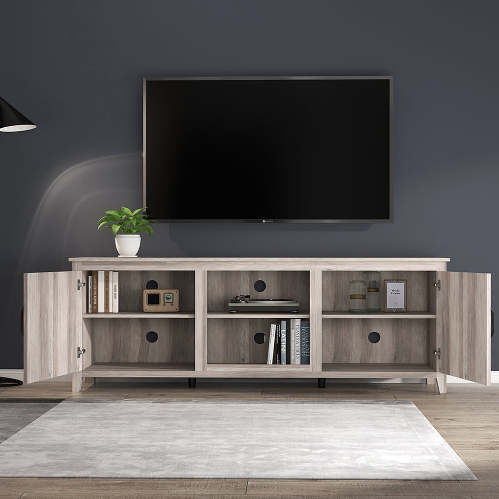 Kadyn Wood Universal TV Stand Cabinet, Modern TV Stand for 60" TV, Media Console Cabinet Entertainment Center with Doors and Open Shelves, Light Gray Kadyn Wood Universal TV Stand Cabinet, Modern TV Stand for 60" TV, Media Console Cabinet Entertainment Center with Doors and Open Shelves, Light Gray