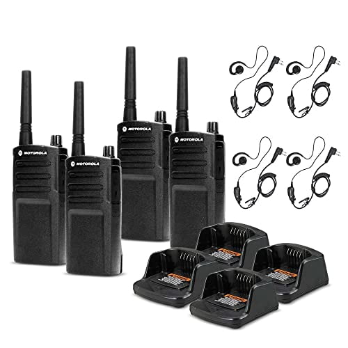 4 x Motorola RMU2040 On-Site 2-Way Radio (RMU2040) 4 x Motorola HKLN4604 PTT Earpiece - 4 Pack with Mic Bundle