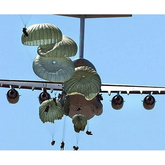 Iconic Arts Laminated 29x24 Poster: Military Paratroopers Airborne Parachuting Warriors Soldiers Army Uniform Airplane Jump