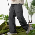 thumbnail image 4 of BLCHUNen Cargo Pants for Men Linen Breathable Drawstring Elastic Waist Casual Workout Active, 4 of 5