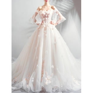 Unomatch Women Off Shoulder Tiny Flowers Long Wedding Dress
