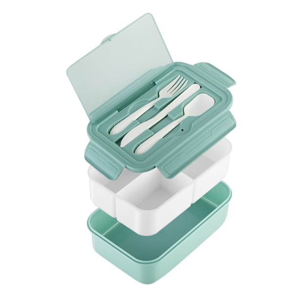 Fiambrera Bento, Apta para Microondas, Cierre Hermético a Prueba de Fugas, Incluye Vajilla, Compartimento de 3 Compartimentos, Ideal para Oficina, Escuela y Picnic, Capacidad de 1400 Ml.