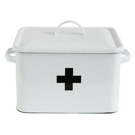 Creative Co-Op Enameled First Aid Box with Lid & Black Cross on Front
