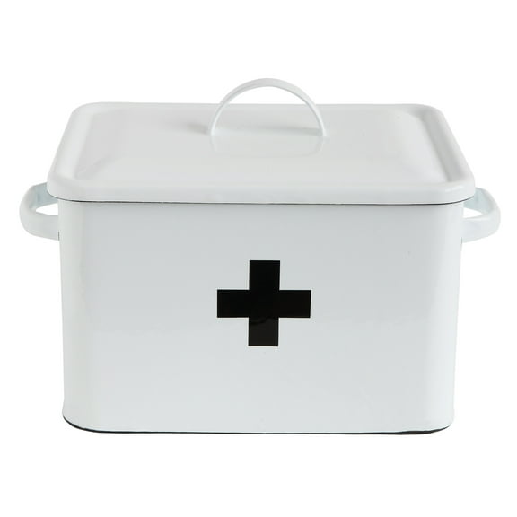 Creative Co-Op Enameled First Aid Box with Lid & Black Cross on Front