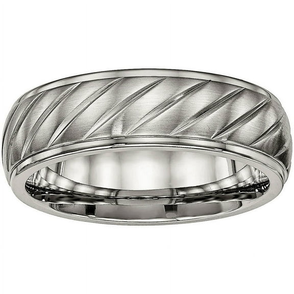 Titanium Brushed and Polished Grooved Ring