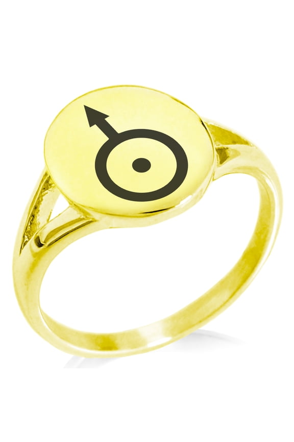 Stainless Steel Solar System Planetary Uranus Minimalist Oval Top Polished Statement Signet Ring