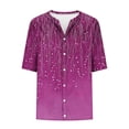 thumbnail image 4 of Odbmxy Summer Plus Size Shirts for Women Elbow-Length V-Neck Ladies Tops Button up Vintage Purple Casual Cardigan Graphic Tops, 4 of 5