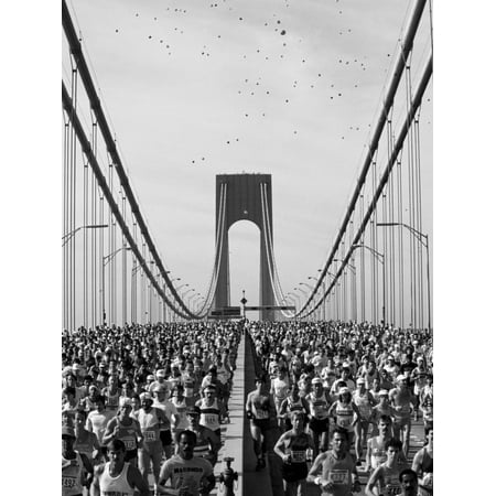 Runners, Marathon, New York, New York State, USA Bridge Scene Black and White Photography Print Wall Art By Adam