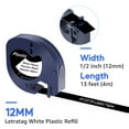 thumbnail image 3 of GREENCYCLE 4PK Compatible for DYMO Letra Tag Refills 913318 1/2" x 13' (12mm x 4m) White on Black Plastic Label Maker Tape, 3 of 7