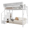 thumbnail image 4 of Mirightone Full Loft Bed with Stairs, 500 lb Heavy-Duty Metal Loft Bed Frame with Storage Shelves, Wardrobe & Safety Guardrail for Teens, White, 4 of 10