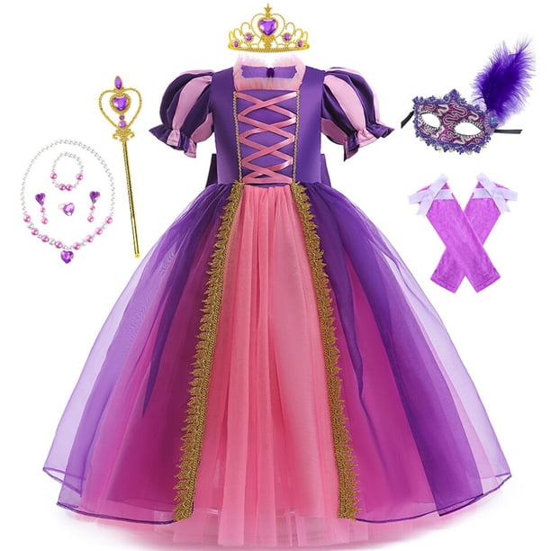 Vestido de Rapunzel para niña, disfraz de princesa para Halloween, regalo de fiesta de cumpleaños, lentejuelas moradas, malla enredada, ropa 2-10 Fivean unisex