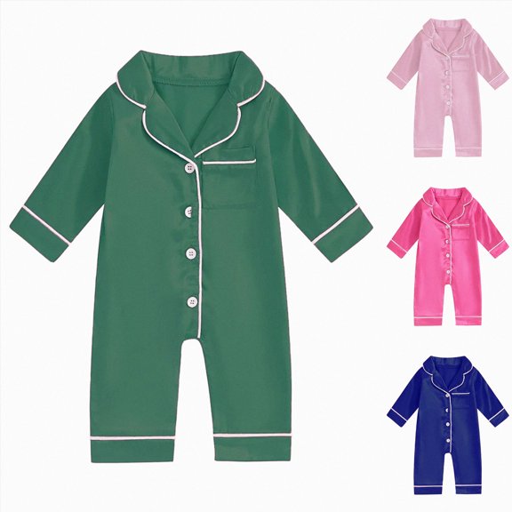 Nwiuh Newborn Baby Boy Girl Silk Pajamas Romper Long Sleeve Button Down Satin One Piece Onesie Pjs Infant Sleepwears (Pink, 12-18 Months)