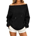 thumbnail image 2 of Women's Sweatshirts Crewneck Off Shoulder Sweatshirt with Pocket Casual Loose Fit Daily Outfits Fall Winter Tops, 2 of 10