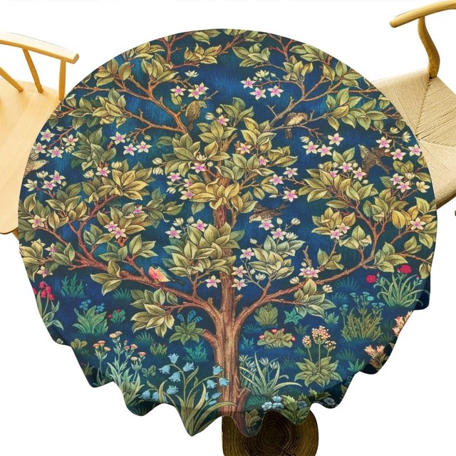 Vintage Floral Tablecloth Original Design Tree Table Cloth for Rectangle Tables Wipeable Polyester Fabric Table Cover, 60""