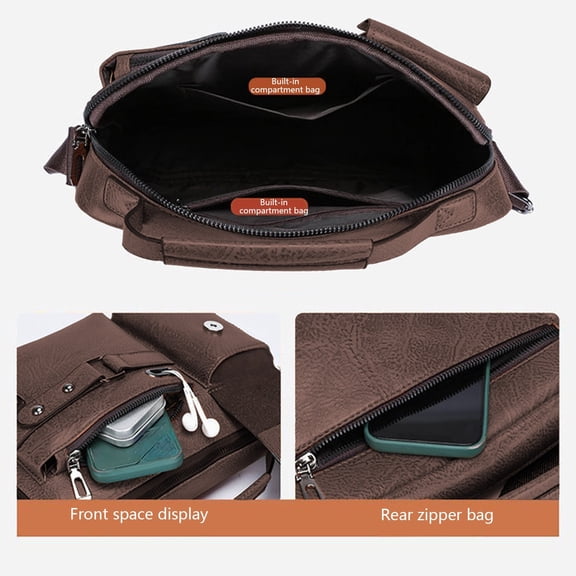 Men's Business Briefcase, Textured Leather Shoulder Crossbody Bag with Adjustable Strap, Lightweight Laptop Bag for Work, Travel, and Daily Commute, Spacious Compartments for Organization
