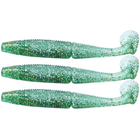 AR50 3PCS Double Color T Tail 120mm 10.5g Soft Worm Artificial Bait Lures Fishing Tackle # 3 Vert Argent