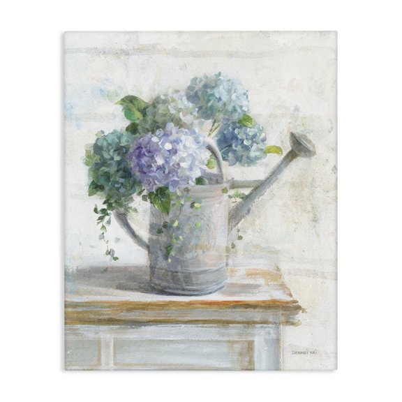 Stupell Industries Shabby Chic Blue Hydrangeas in Watering Can Soft Floral Canvas Art, 16 x 20, by Danhui Nai
