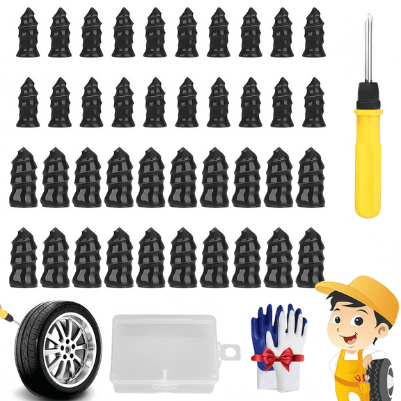 40Pcs Rubber Screw Tire Plugs, Flat Tire Repair Rubber Screws Nail Kit, Heavy Duty Fast Self-Service Vacuum Tire Screw Plugs Tools for Car, Motorcycle, Truck, Tractor (S:20PCS L:20PCS)