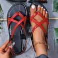 thumbnail image 2 of Sandals for Women Flat Heel Open Toe Casual Versatile Solid Color Ankle Strap Women Footwear Women's Fashionable Casual Versatile Summer Fashion Beach Shoes Red 5.5, 2 of 8
