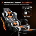 thumbnail image 4 of KPUY Video Game Desk Chair - Ergonomic Computer with Footrest and Comfy Lumbar Support, PU Leather Recliner with Headrest, Fixed Up Armrest, Height Adjustable with 360° Swivel, Black White, 4 of 8