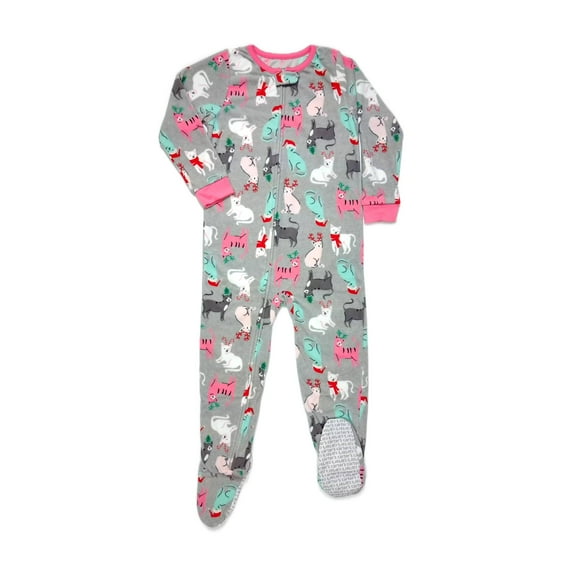 Christmas Holiday Kitty Cat Toddler Girl's Fleece Blanket Pajama Sleeper, Size 5T