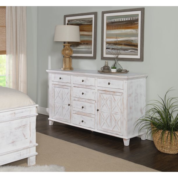 Linon Bianca 6 Drawer Dresser Chest, Rustic White