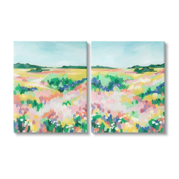 Stupell Industries Modern Country Meadow Landscape Painting Gallery Wrapped Canvas Art Print Wall Art, 16 x 20, Set of 2