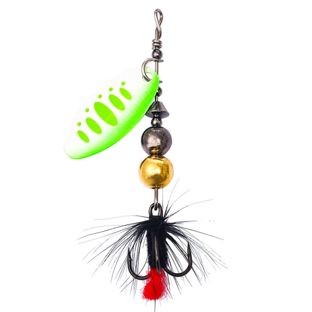 WDOplteas Señuelo Giratorio Metal Con Cuchara Giratoria Plumas Cebo Anzuelo Triple Señuelo Pesca (B Verde)