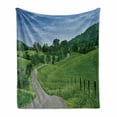 thumbnail image 1 of Scenic Summer Soft Flannel Fleece Throw Blanket, Idyllic Road in Grassy Forest Photo, Cozy Plush for Indoor and Outdoor Use, 70" x 90", Fern Green Sky Blue, by Ambesonne, 1 of 5