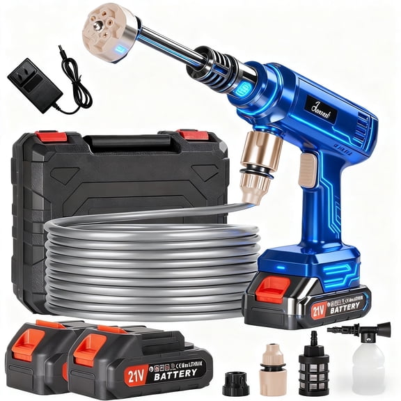 Power Washer,1200 PSI Cordless Pressure Washer with 2×21V Battery&6-in-1 Multi-Function Nozzle,Portable Pressure Washer Suitable for Cleaning Vehicles, patios, Glass, Floors, and Watering Plants
