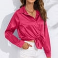 thumbnail image 4 of Jalioing Women's Satin Shirts Tie Waist Button Down Collared Blouses Dressy Casual Long Sleeve Silk Shirts, 4 of 7