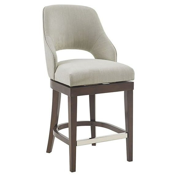 Madison Park Jillian 26" Solid Wood Fabric Counter Stool w/ Swivel Seat in Cream