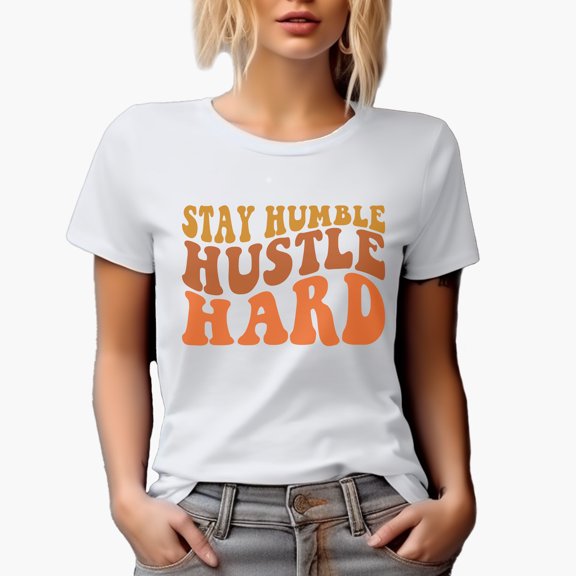 Stay Humble, Hustle Hard, Humilty & Work Quote, Groovy Retro Wavy Text Merch Gift, White T-Shirt, Small