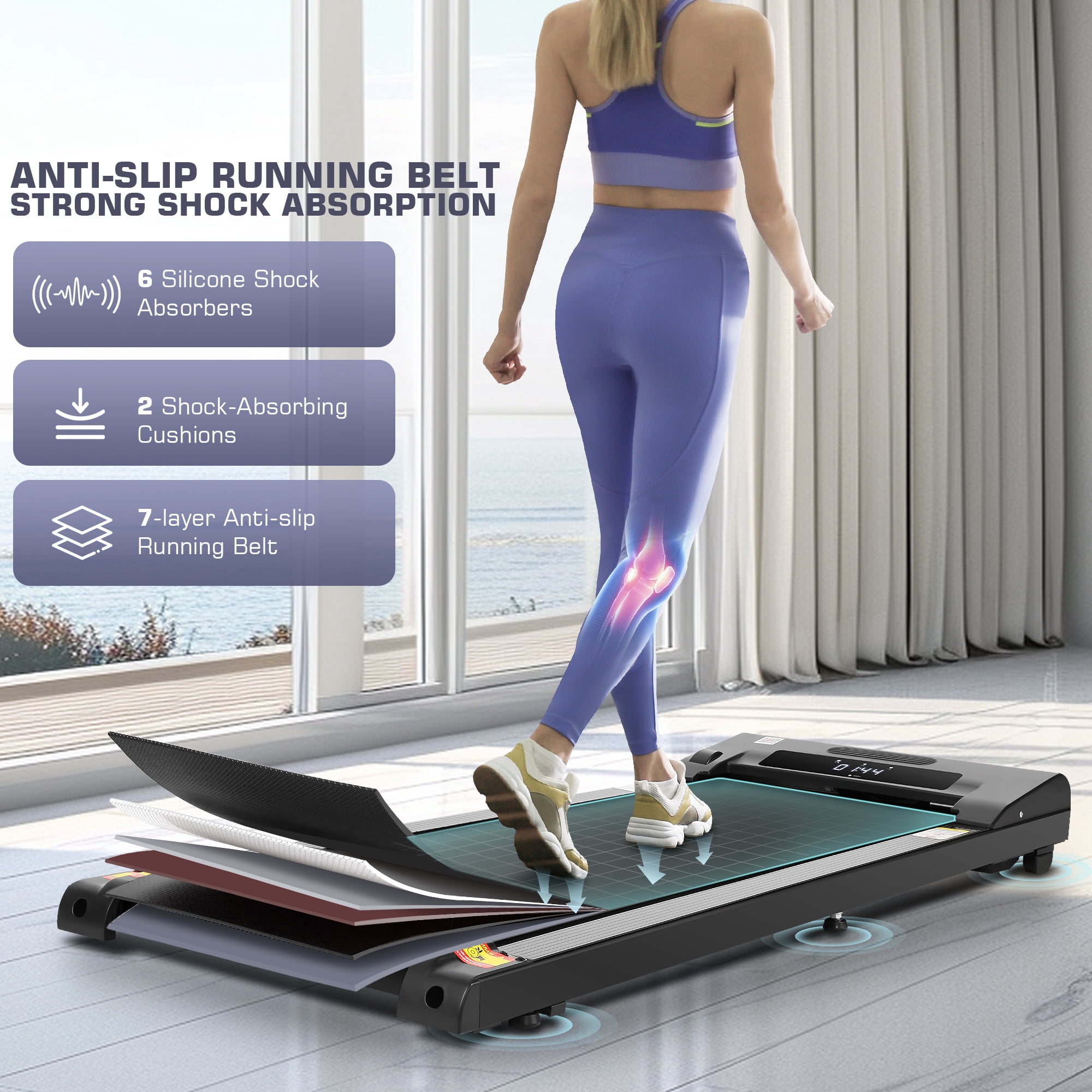 Walking Pad 2.5HP Brushless Motor 300lbs Weight Capacity,Portable Under Desk Treadmill with App Remote Control,Low-Noise Desk Treadmill in LED Display,Installation-Free