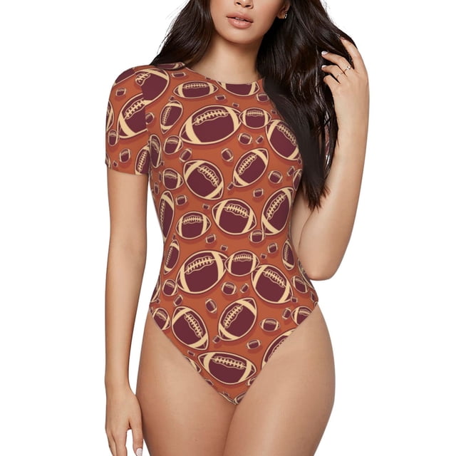 Fotbe American Football1 Body de Mujer con Cuello Redondo y Mangas Cortas, Sin Mangas Ajustado, Suave, Cómodo y Básico-Large